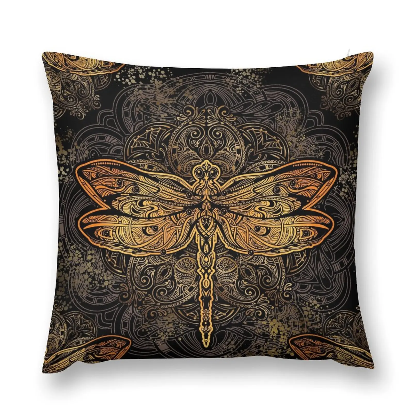 

Dragonfly Black and Gold Mandala Throw Pillow pillow pillowcase Pillow Cover home decor items