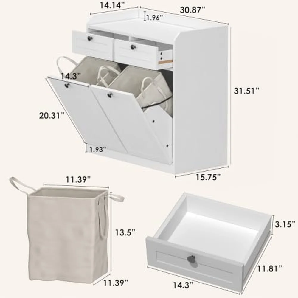 2 x 8 Gallon Double Tilt Out Trash Can Cabinet Pull Out Trash Can Cabinet with Drawers Pet Proof Kitchen Trash Cabinet