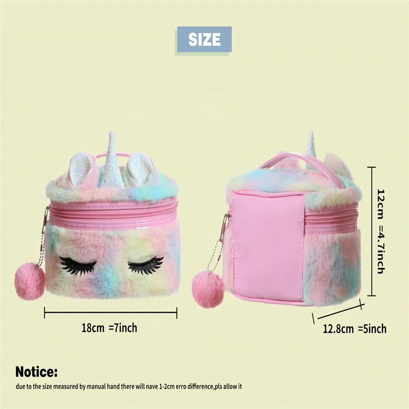 Kawaii Cartoon Makeup Bag Children Cute Plush Storage Bag Girl Cute Unicorn Daily Necessities Handbag