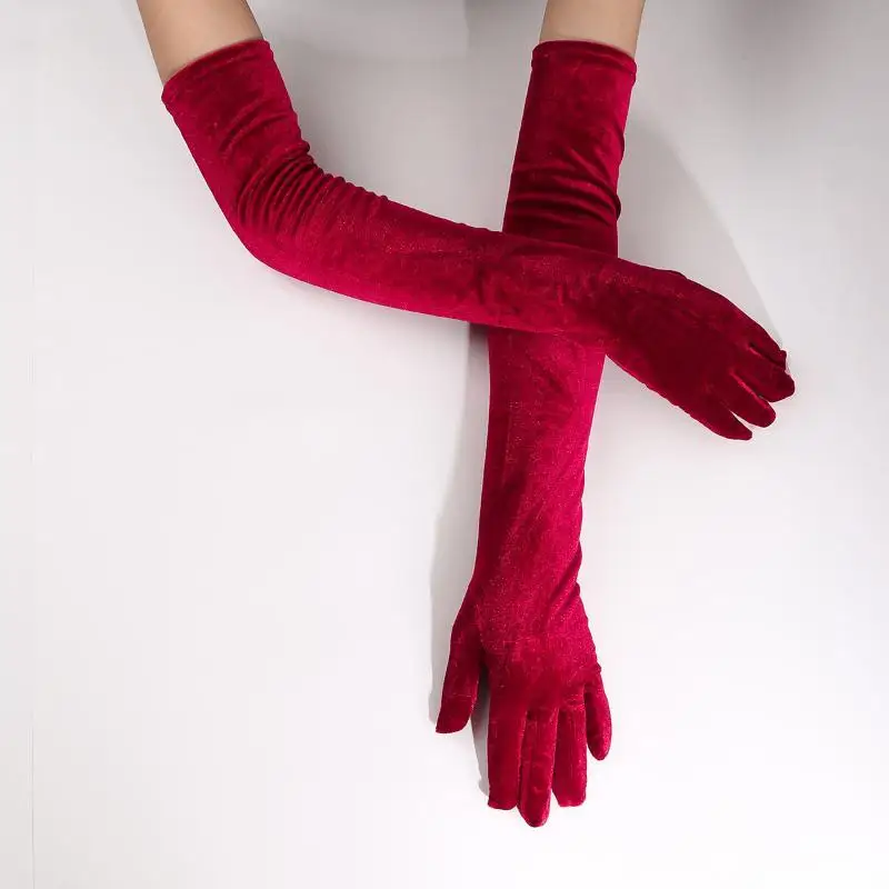 1 Paar Damen-Handschuhe aus flauschigem, elegantem Samt, einfarbig, 53 cm lang, Vollfinger-Handschuhe für Abendkleider, Etikette, Bühnenauftritte, Party-Handschuhe – Detail 18