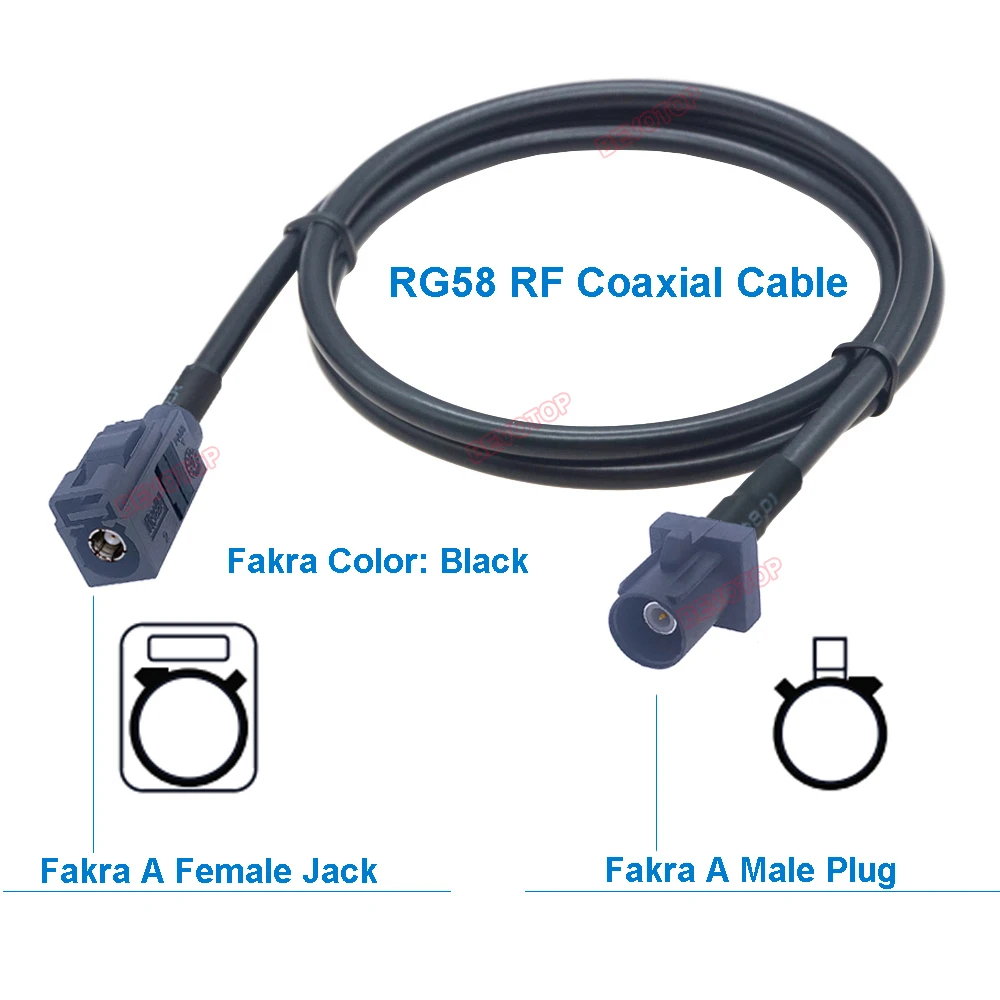 1PCS RG58 Fakra Cable Code A/B/C/D/F/G/H/I/K/Z Male Plug to Female Jack Wire Harness RG58 Jumper BEVOTOP Auto Cable 10CM ~ 30M