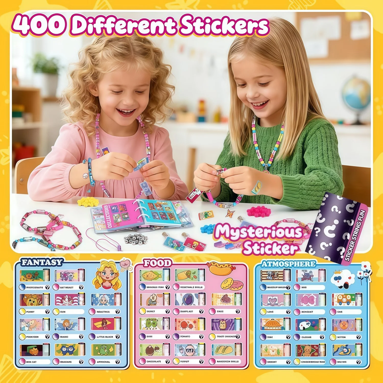 Sticker Rolls Bracelet Kit with Collection Book, 1000 Mini Sticker Set, Wearable & Shareable, Kids Beading Set for Bracelet & Ne