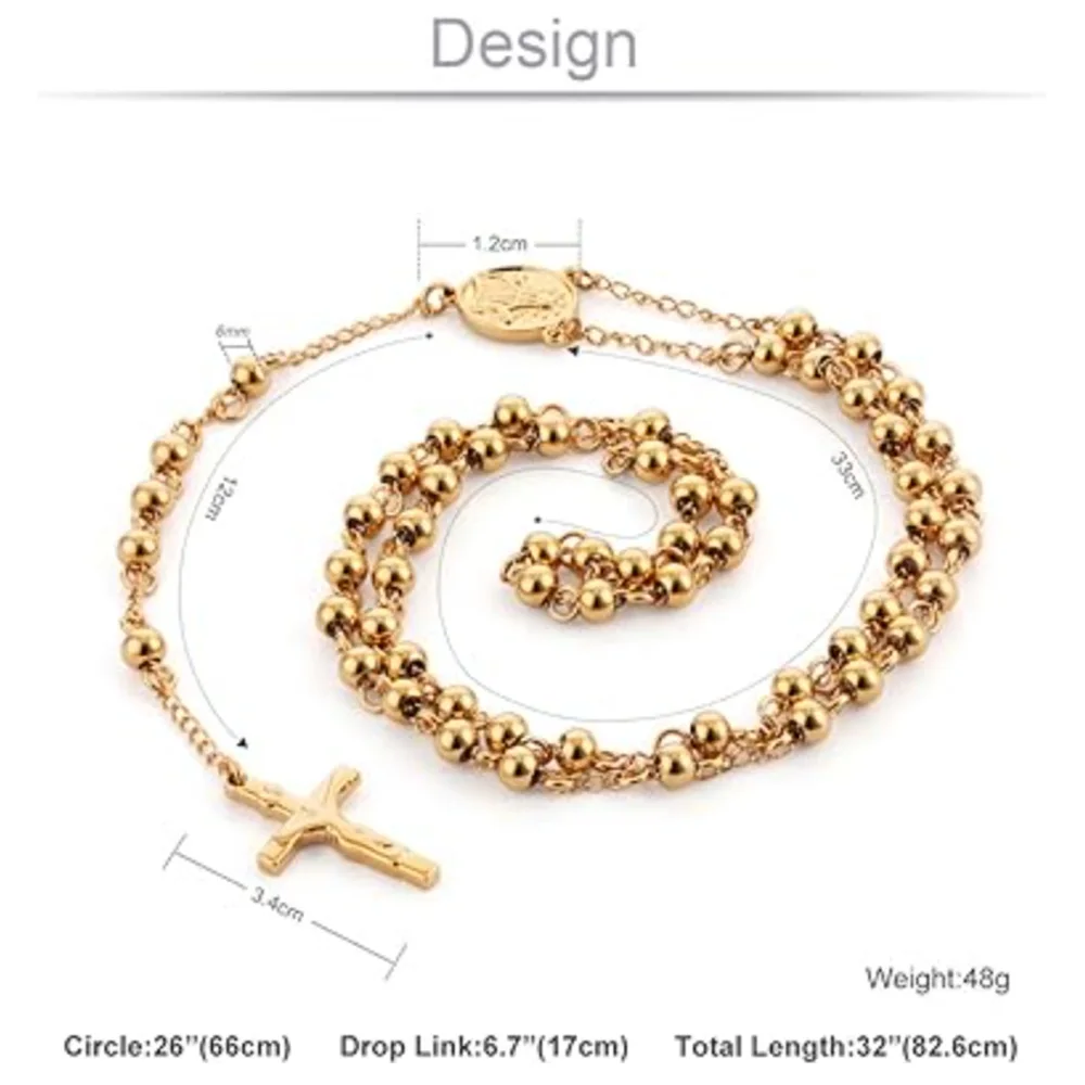 Edelstahl 4 Farbe 6mm kleine Gebets perlen Kette Medalla Milagrosa Einfachheit Kruzifix Kreuz Anhänger Rosenkranz Halskette Chaplet – Detail 1