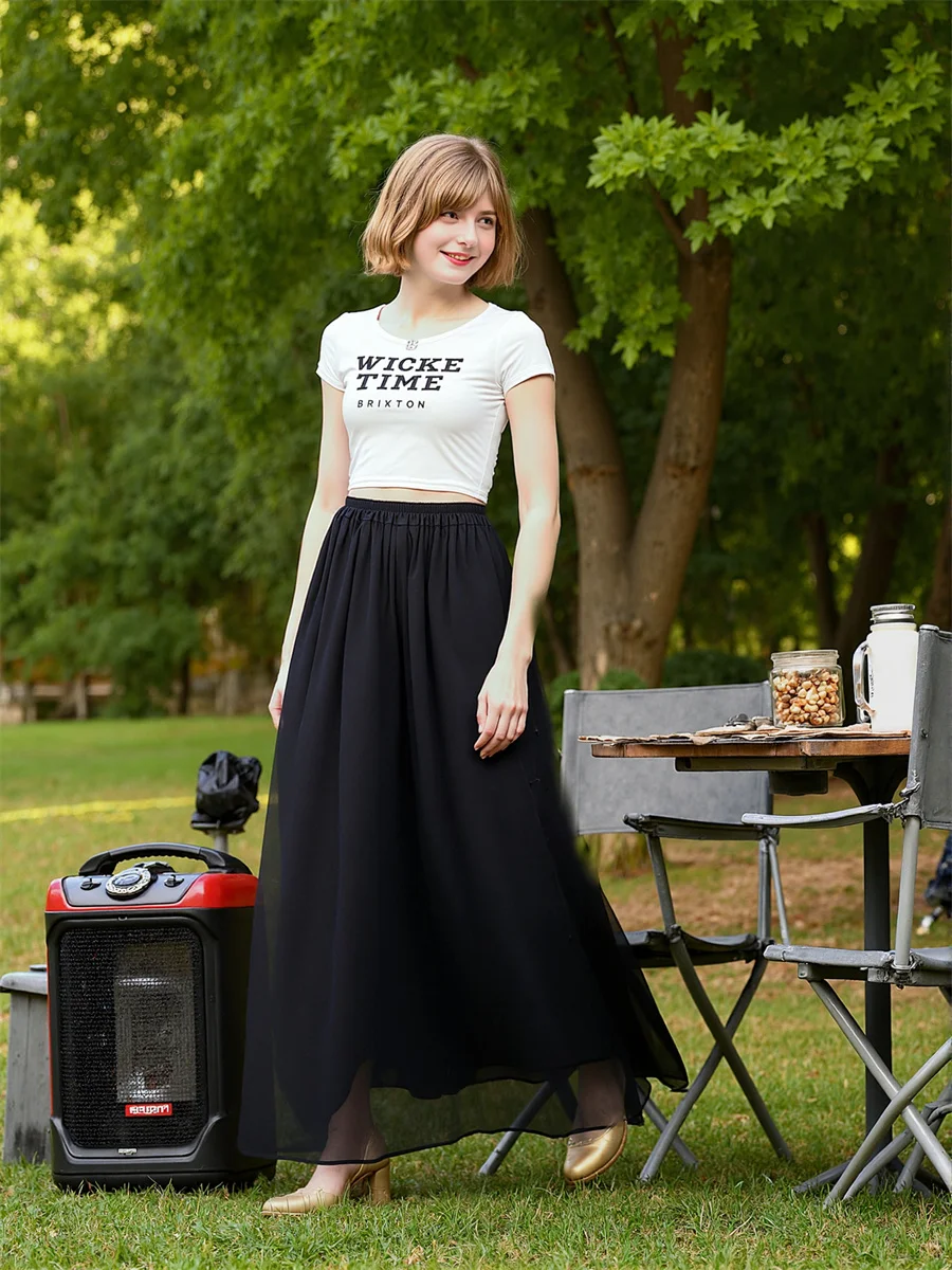 

Широкие брюки из шифона с эластичным поясом для женщин, лето 2025, весна, рваные, свободного кроя, в европейском городском стиле, яркие, в стиле BF