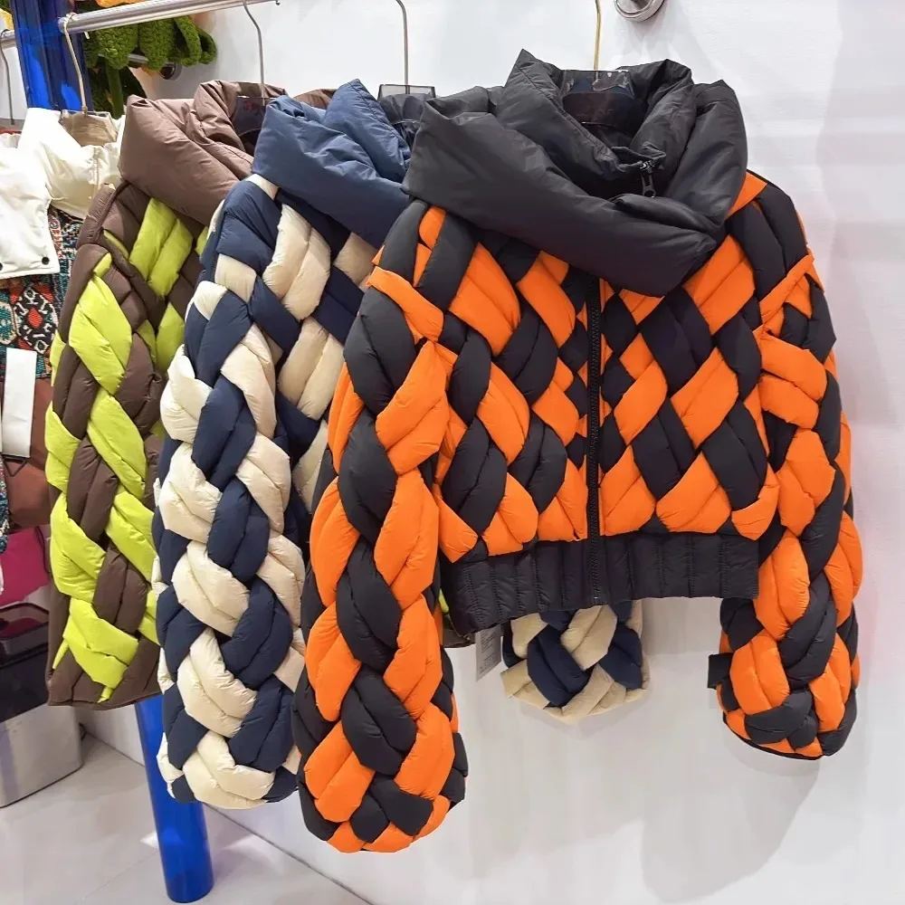 سترة خفيفة للأسفل موضة دافئة طويلة الأكمام سميكة كبيرة الحجم المرقعة سترات المد جديد الخريف الشتاء المرأة الأبيض بطة أسفل معطف