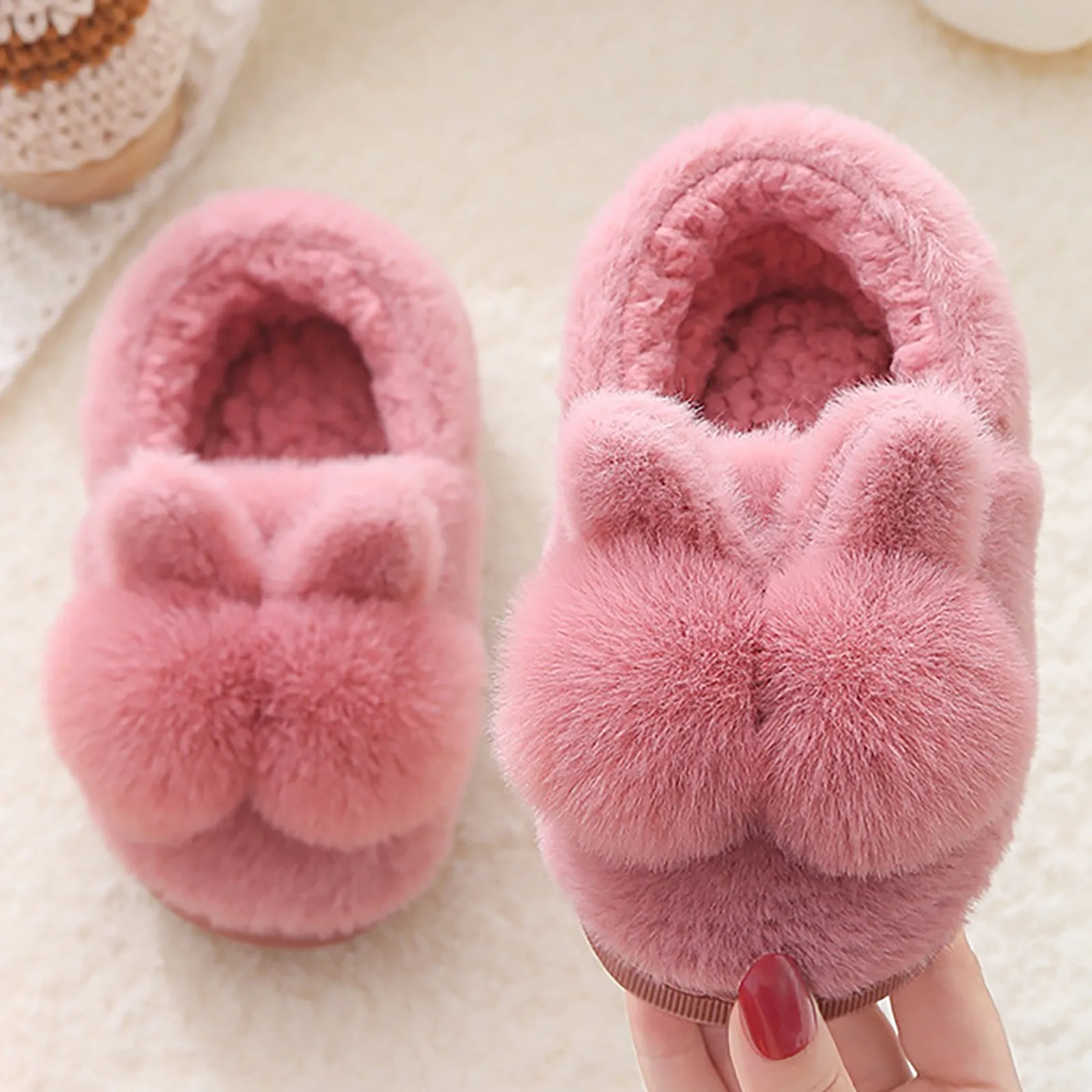 Winter Kinder Baumwolle Hausschuhe 2024 Neue Baby Kleinkind Indoor Schuhe Niedlichen Cartoon Kaninchen Kind Hause Hausschuhe Jungen Mädchen Pelz