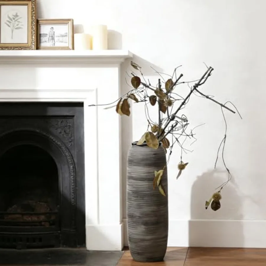 

Black Tall Floor Vase for Pampas Grass, 18'' Gray Extra Large Floor Vase for Home Decor, Big Unique Ceramic Flower Vases for Li