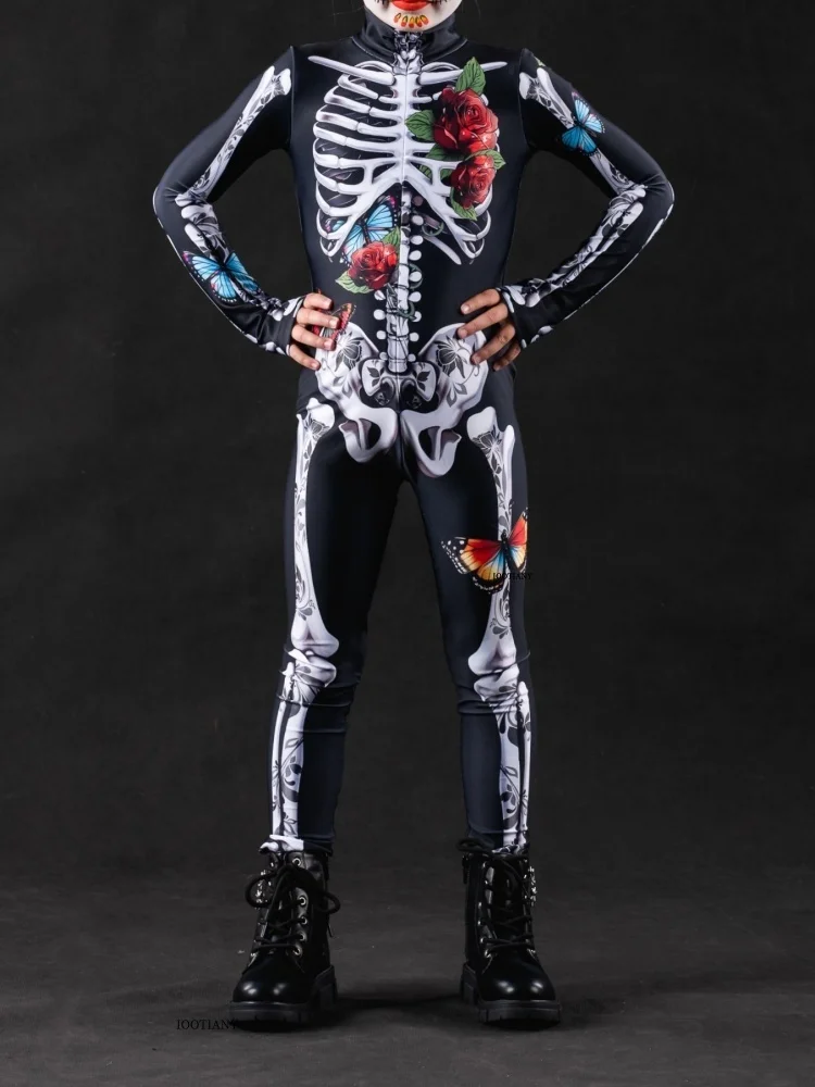 Halloween-Skelett-Horror-Geister-Kostüm für Kinder, Ganzkörperanzug für Karneval, Party, Bühnenaufführung, Rollenspiel, Feiertags-Zentai-Anzug – Detail 11
