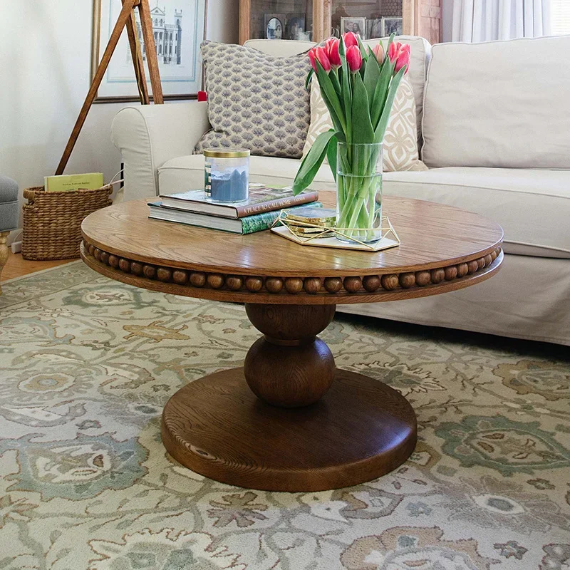 American solid wood dining  oval dining  desk Roman column round  coffee  simple