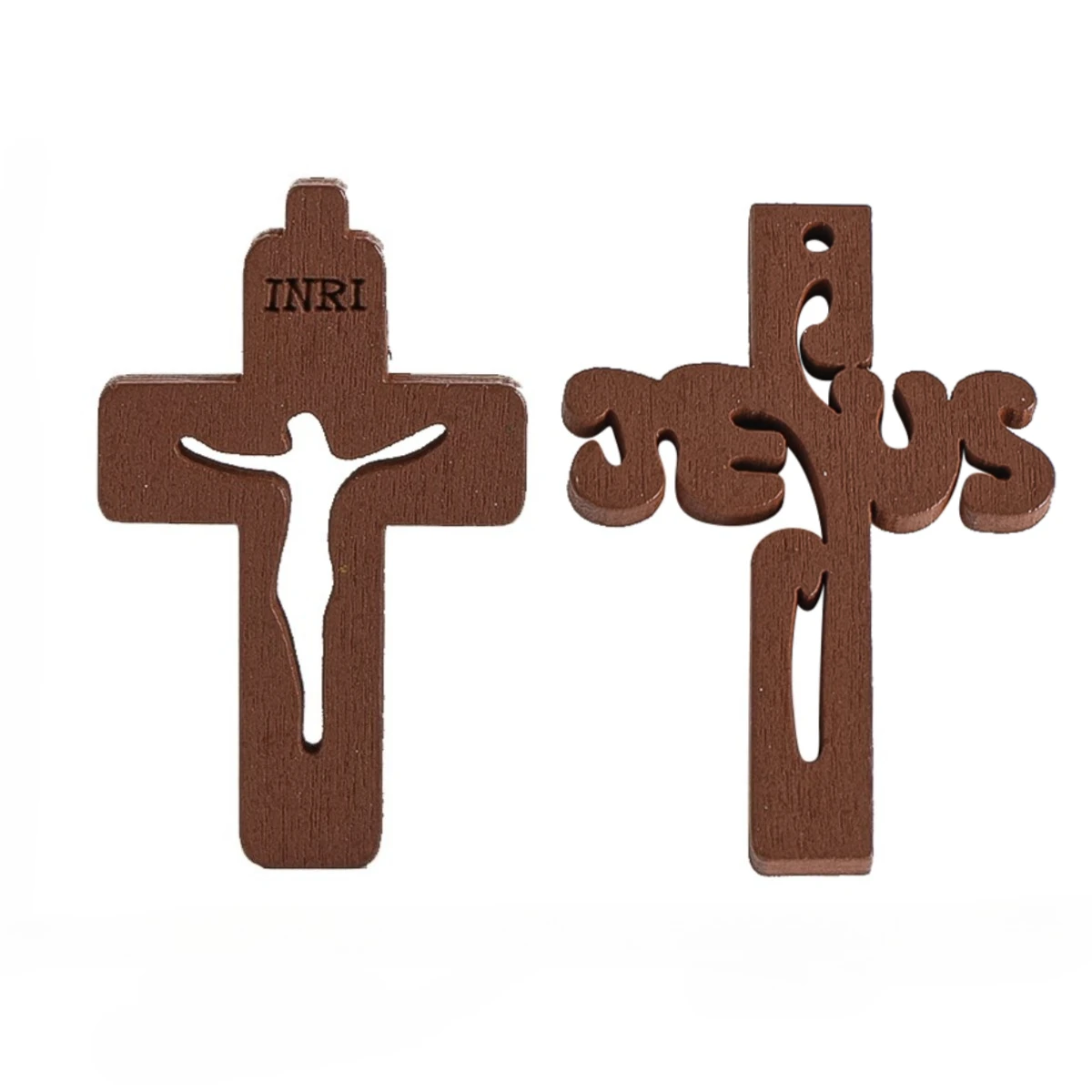 10 Stück Mini-Holzkreuze Anhänger INRI Jesus Kruzifix Gebetskreuz Christian Ostern Dekor Taufe Geschenk DIY Schmuck Schlüsselanhänger