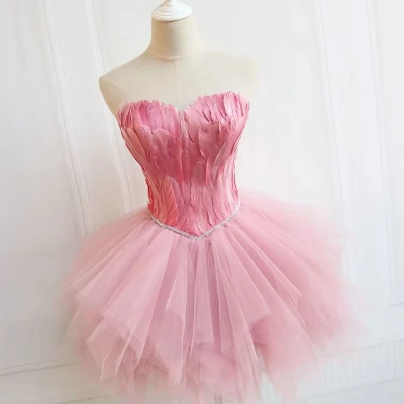 jupe-courte-sexy-pour-filles-coupe-cintree-plumes-roses-robe-de-soiree-annuelle-costume-de-cygne-nouvelle-robe-d'hote-de-banquet-haut-plume