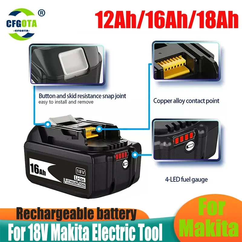 

Upgraded 18V 12000mAh 16000mAh For Makita BL1860 BL1850B BL1850 BL1840 BL1830 BL1820 BL1815 LXT-400 Replacement Lithium Battery