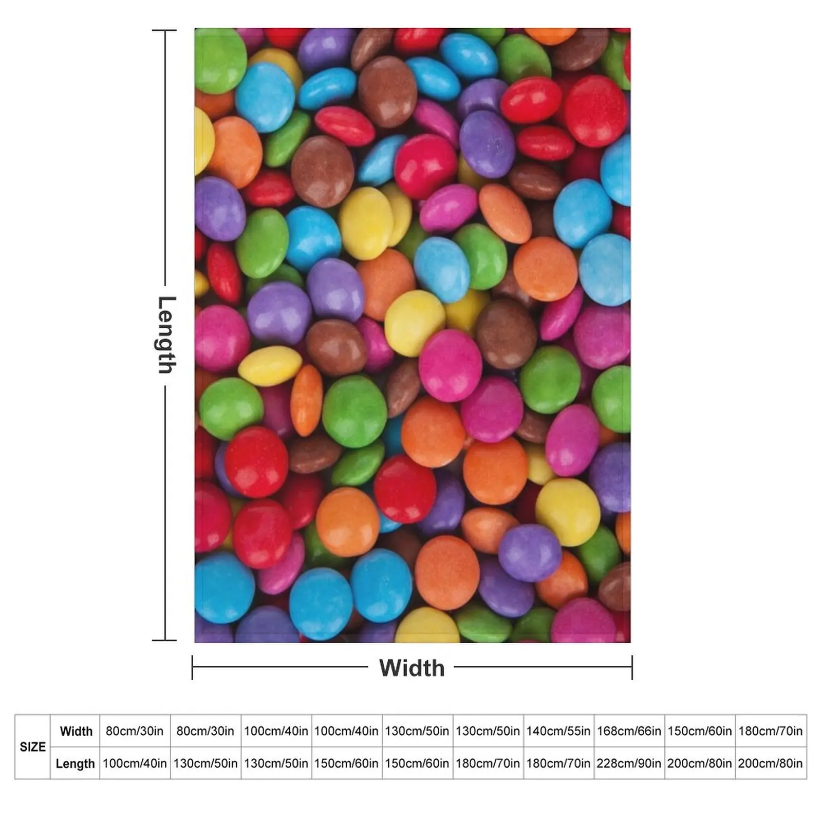 Colorful Candy Texture M&Ms Skittles Rainbow Small Round Bite Candies Throw Blanket Kid'S Cute Blankets