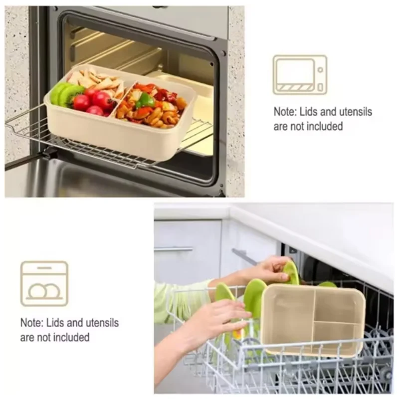 【Flash-Deal!】Lunch Box With Tableware For Office Workers Square Divided Microwave Oven Bento Box Leakproof Container For Picnic