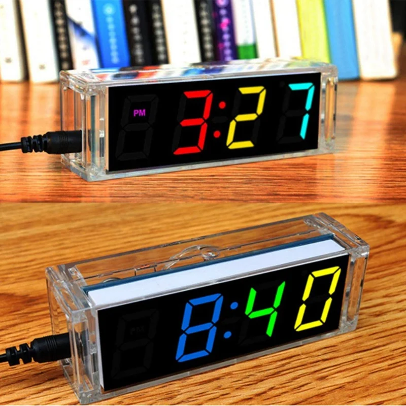 DIY Clock Kit 4 Digital Tube LED Time Week Temperature Date Display With Clear Case Cover