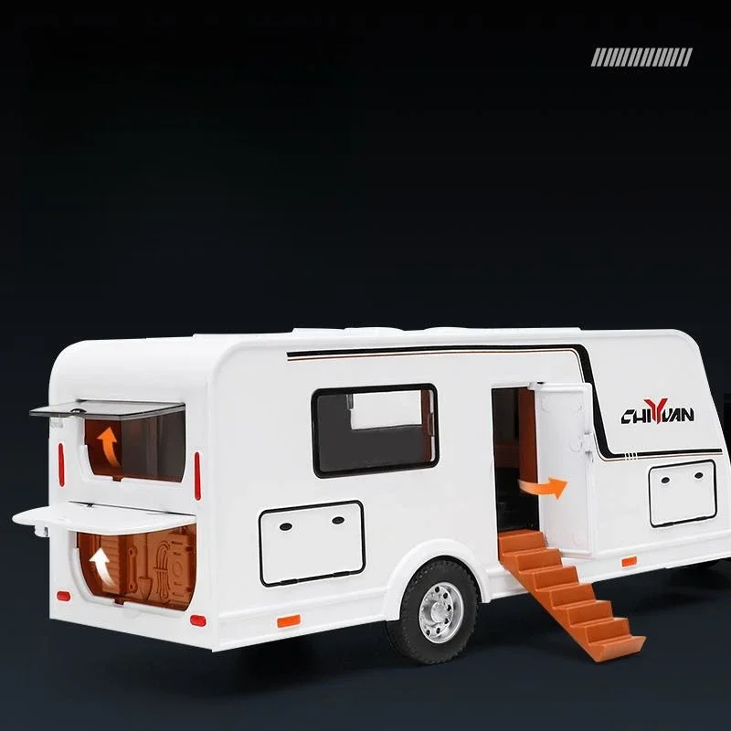 Audi RS6 Trailer RV Diecast Model Car para crianças, 1:32, alta simulação, liga de metal, som e luz, coleção Pull Back, brindes de brinquedo