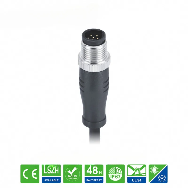 

M12 Connector S-Code 4 Pin Waterproof IP69K Male Head UV Resistant Shockproof Loose Design Aviation Plug
