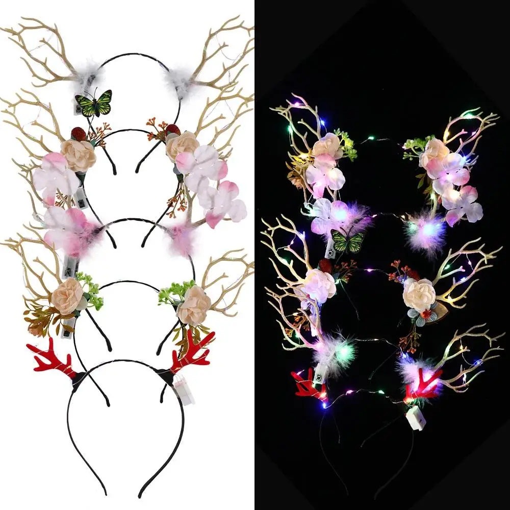 LED Lights LED Glow Headband Colorful Resin Flashing Headband Plastic Luminous Luminous Deer Horn Hair Band Children Toys