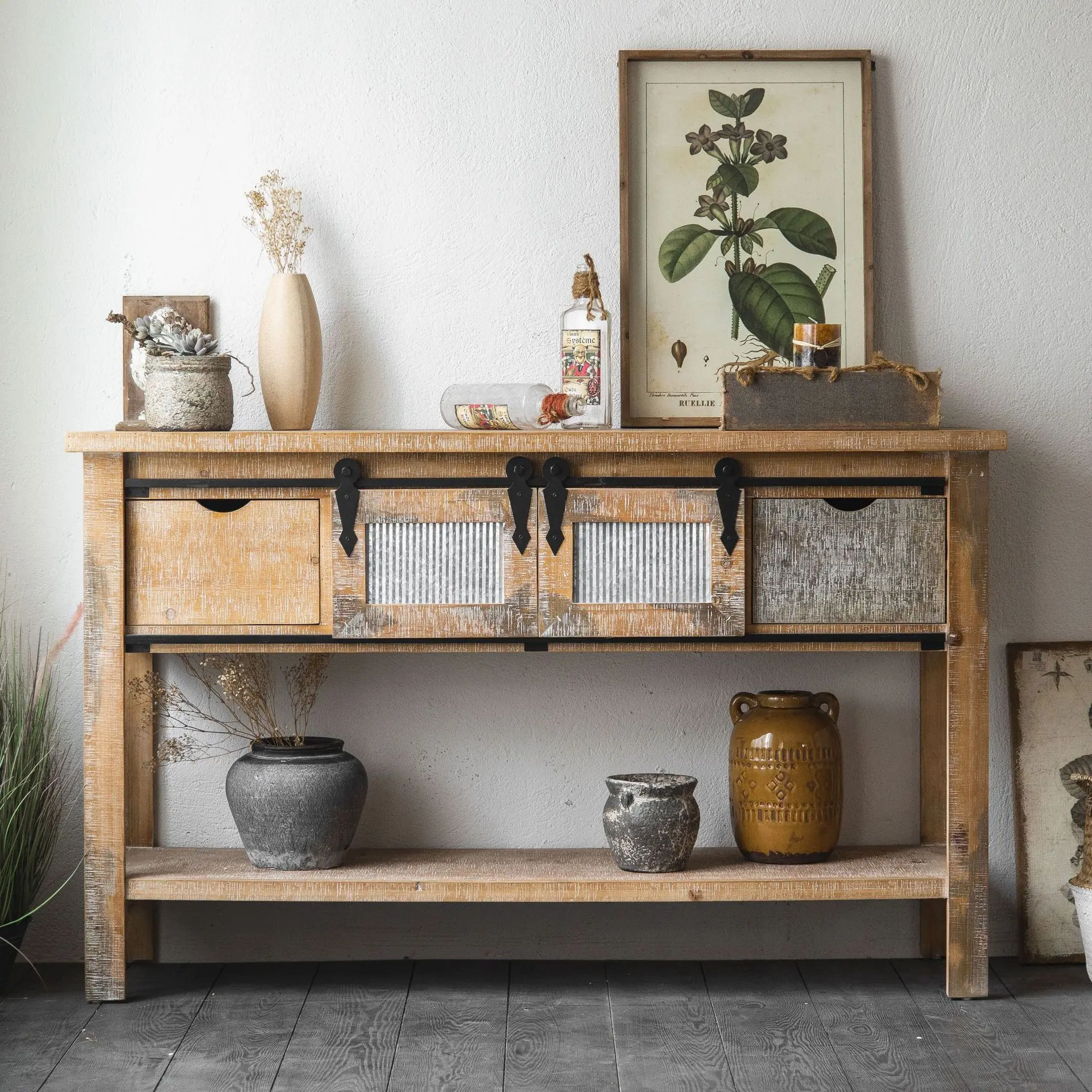 

Retro old solid wood storage table, old storage locker, drawer type bedroom hall log color table