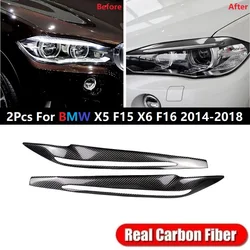 2PCS Real Carbon Fiber Headlight Eyelid Eyebrow Cover Stickers For BMW X5 F15 X6 F16 2014-2018 Styling Accessories