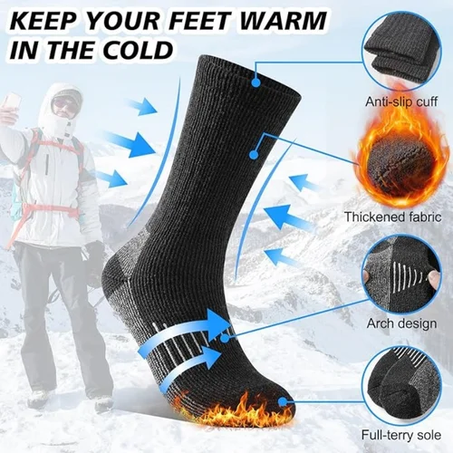 Imagen 2 del producto Calcetines de lana merino extra gruesos y cálidos para hombres y mujeres, calcetines de trabajo con forro de lana para botas cálidas de invierno para senderismo, paquete de 3 pares