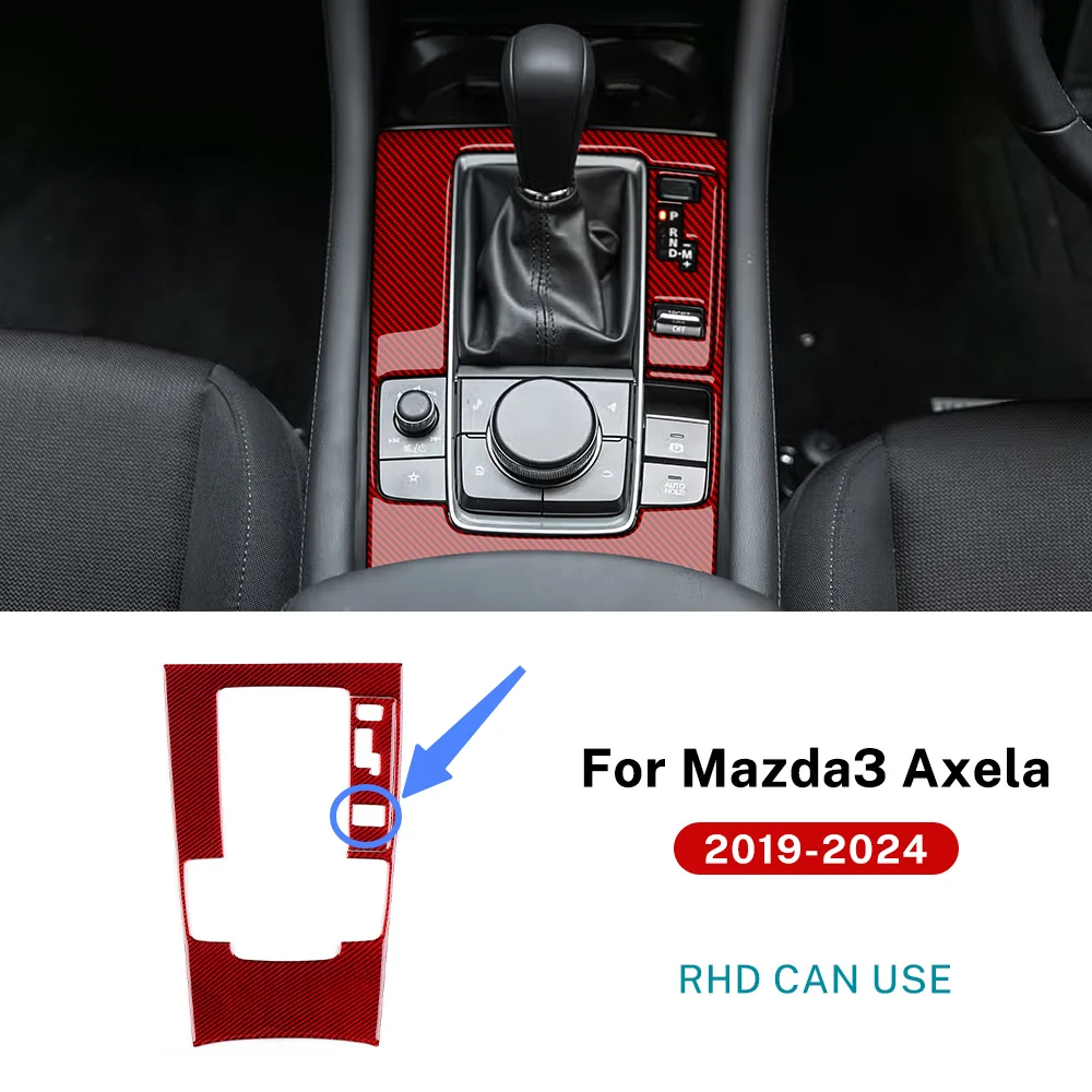 KUNGKIC Echte weiche Kohlefaser für Mazda 3 BP 2019 2020 2021 2022 2023 2024 2025 Mazda3 Axela Manueller automatischer Schalttafelaufkleber 7