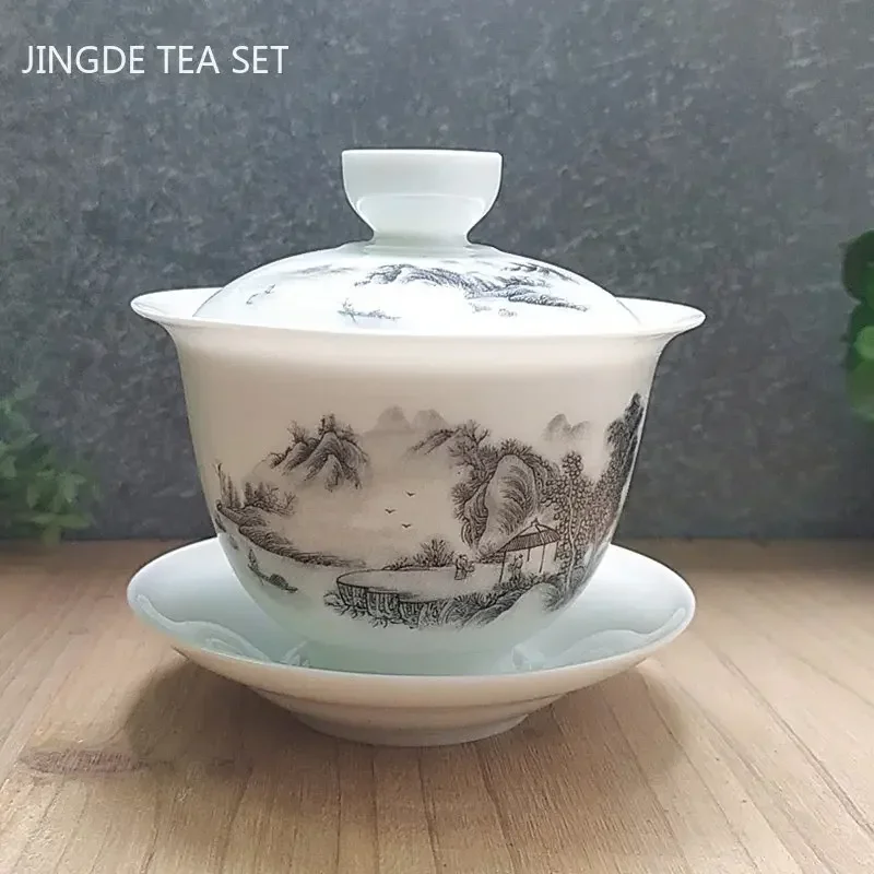 Chinese Blue and White Porcelain Tea Tureen Bowl Handmade Ceramic Teacup Travel Portable Gaiwan Home Tea Set Drinkware 160ml