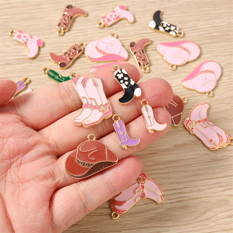 10 Stück Niedliche Emaille-Anhänger in Form von Stiefeln und Hüten für Schmuckherstellung, Ohrringe, Halsketten, Armbänder, DIY-Bastelzubehör – Detail 2