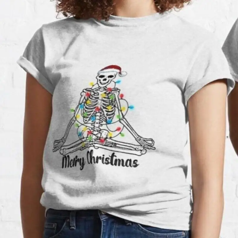 

Футболка со скелетом Merry Christmas, забавная, 100% хлопок премиум-класса