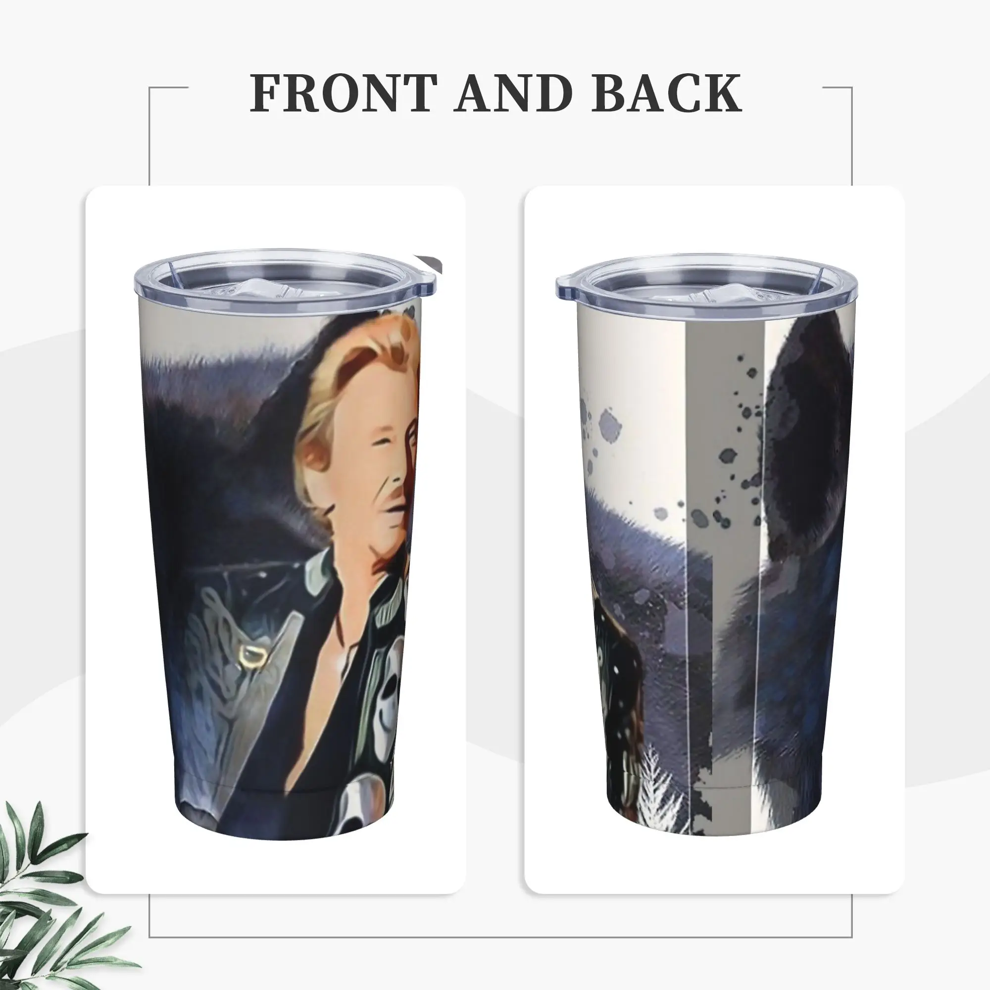 Johnny Hallyday Tumbler Vacuum Insulated Rock Music French Singer Thermal Cup with Lid Straw Office Home Mug Hot Cold Drink 20oz