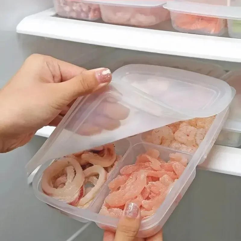 

4 Grids Food Fruit Storage Box Portable Compartment Refrigerator Freezer Organizers Sub-Packed Meat Onion Ginger Clear Crisper