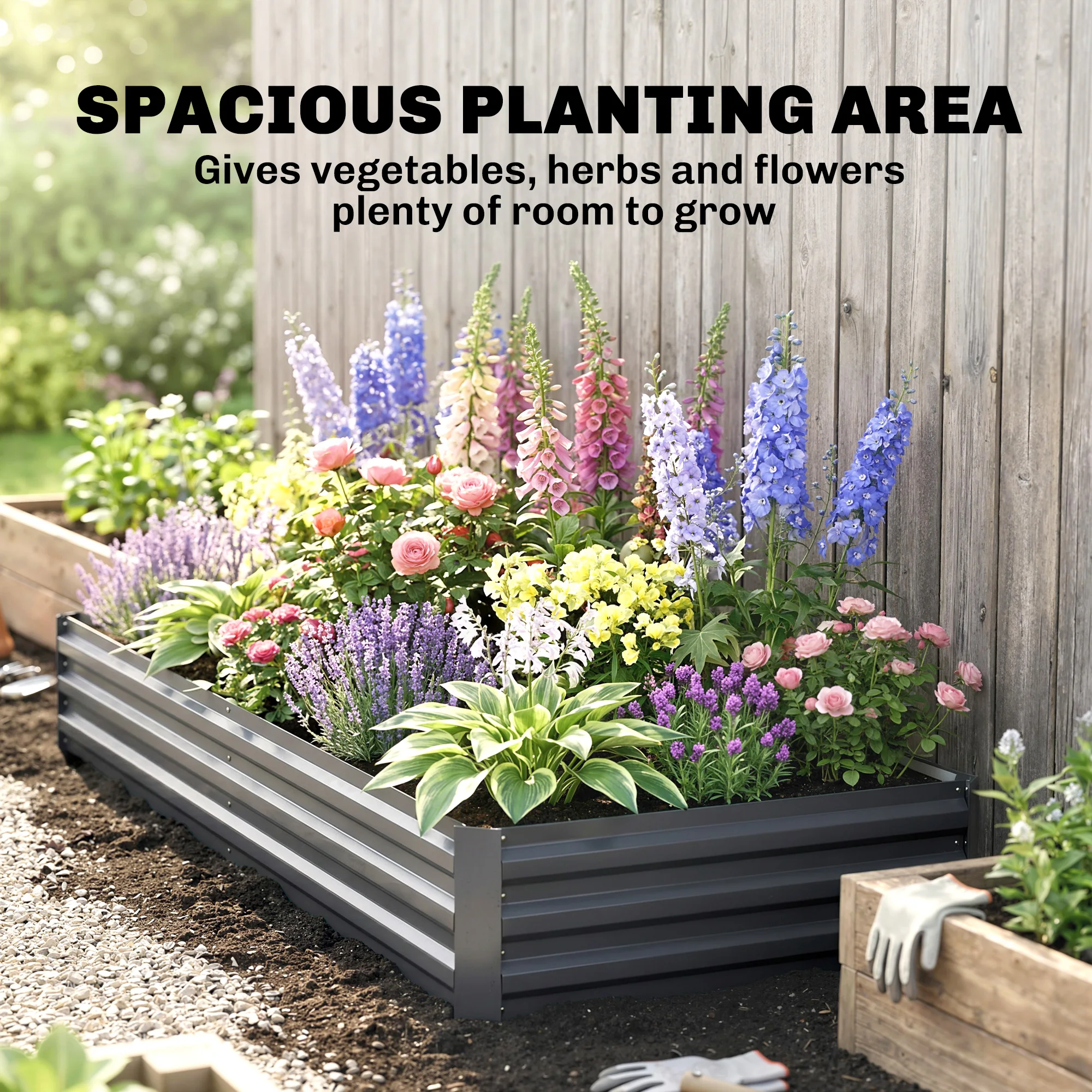 Galvanized Steel Raised Garden Bed Outdoor Planter Box with Open Bottom, Grey