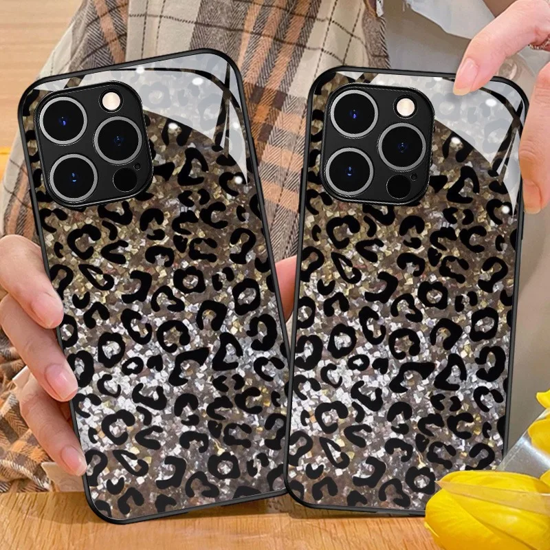 Leopard Print Pattern Glass Phone Case for Samsung A07 A26 A36 A56 A16 A06 A55 A35 A14 A34 A54 A24  A04 A34 A54 A24 A05 4G 5G