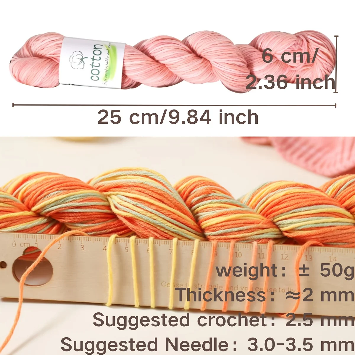 1 Stück reines Baumwoll-Farbverlaufsgarn, weich, atmungsaktiv, zum Häkeln, Stricken, für Pullover, Mützen, Schals, Mäntel, langlebige Heimtextilien – Detail 5