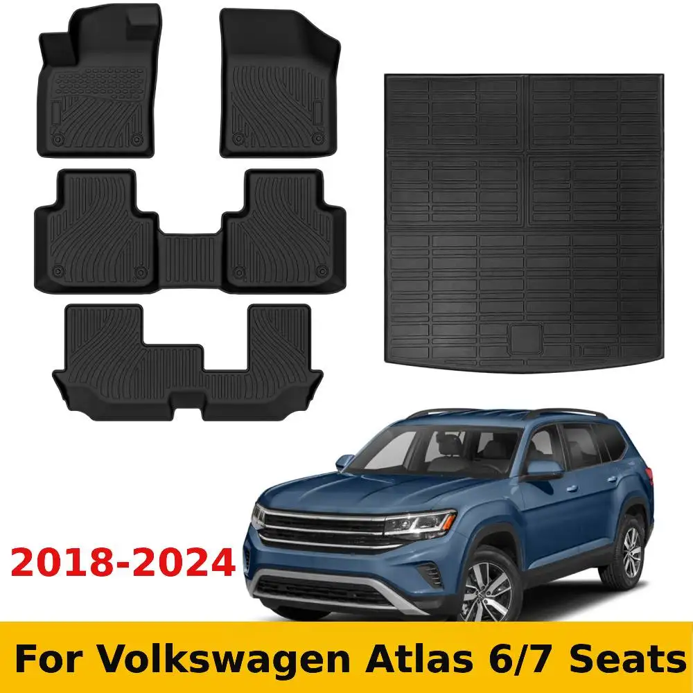 

For Volkswagen Atlas 2018-2024 6/7 Seats TPE Floor Mats and Cargo Liner, All Weather Floor Liners Trunk Mat Heavy Duty Pad