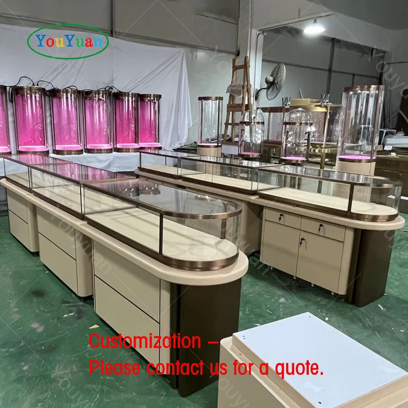 

custom.Locked Retail Display Cases Jewelry Fashionable Jewelry Display Coutner with LED Light Mall Jewelry Kio