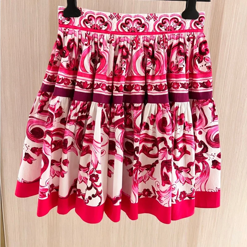 Conjunto estampado floral feminino de 2 peças, tops finos sem mangas, saias em linha A, qualidade superior, turfados, verão, 2023