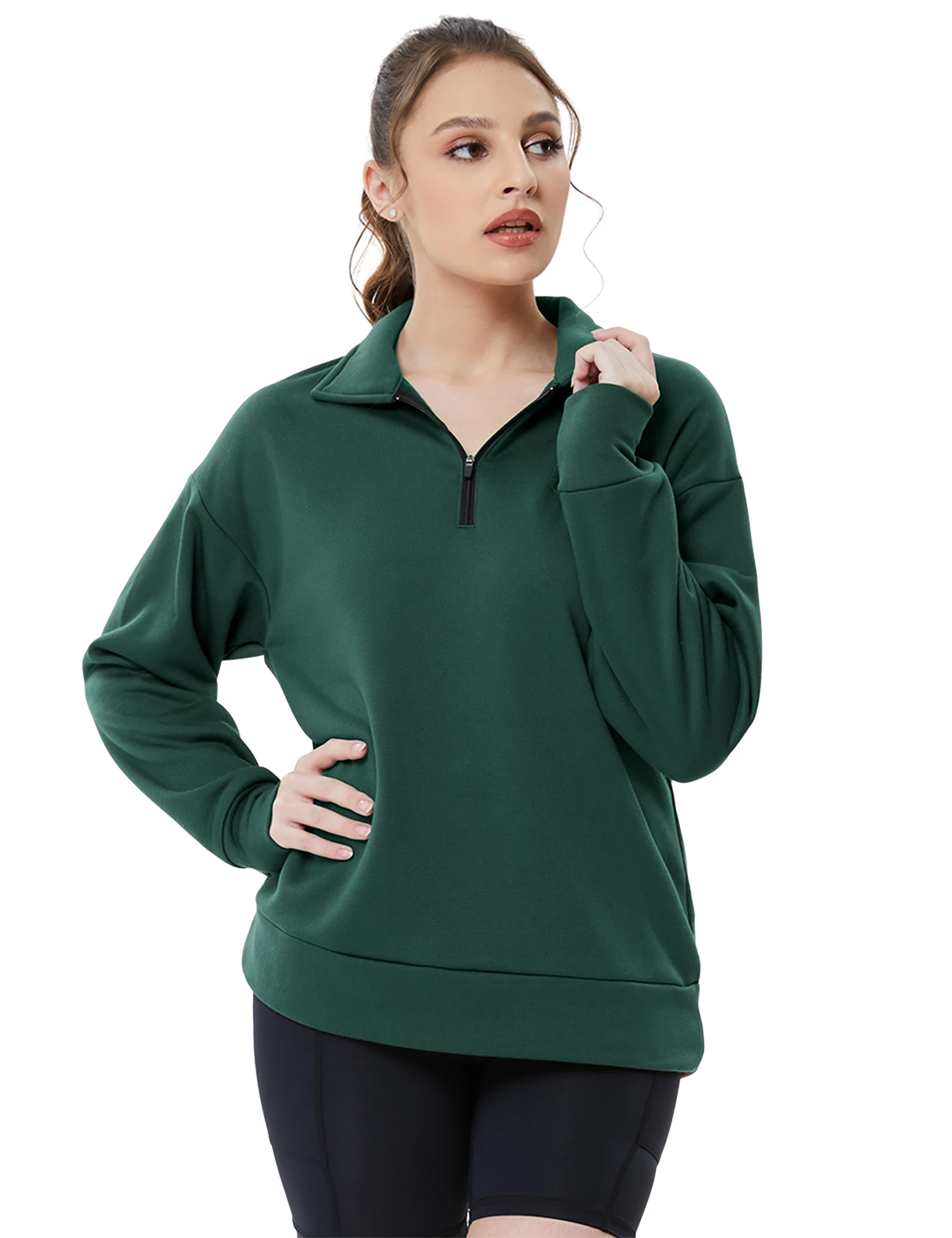 Half Zip Pullover Long Sleeve Women Pullover Sweatshirt Sport Hiking Clothes Fashion M