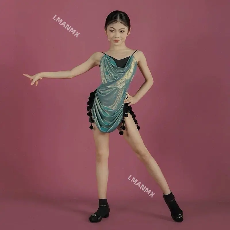 

Новинка 2025, детское платье для латинских танцев, летнее платье на бретелях, платье для градиентных танцев