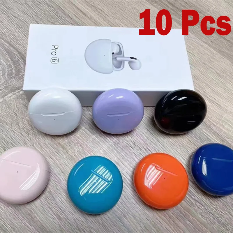 10Pcs Wholesale Pro 6 TWS Wireless Headphones Bluetooth Earphone Stereo Headset Earbuds with Microphone for Iphone Xiaomi