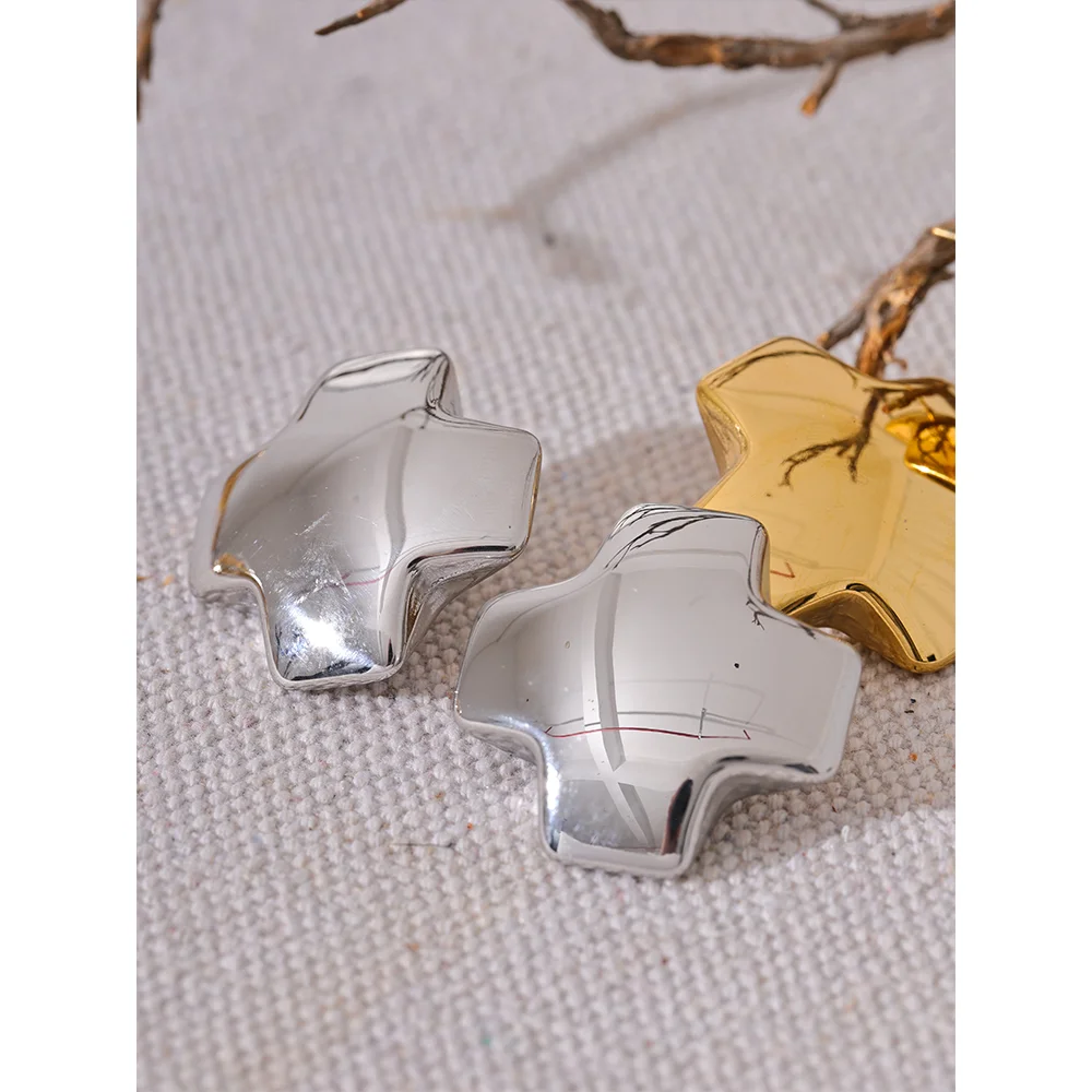 Yhpup High Quality Glossy Smooth Stainless Steel Chunky Cross Big Stud Earrings Minimalist Texture Daily Jewelry Accessories