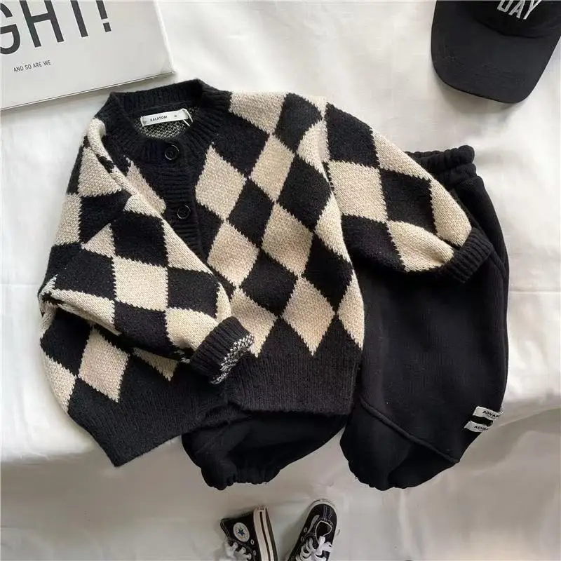 

Kids Boys Polo Neck Sweater Thin 2025 New Spring Autumn And Winter Children's Sweater Pure Cotton Jersey Baby Knitted Top