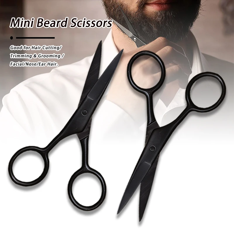 Black Stainless Steel Facial Hair Shears Cutting Mustache Eyebrow Trimming Barber Beard Scissors