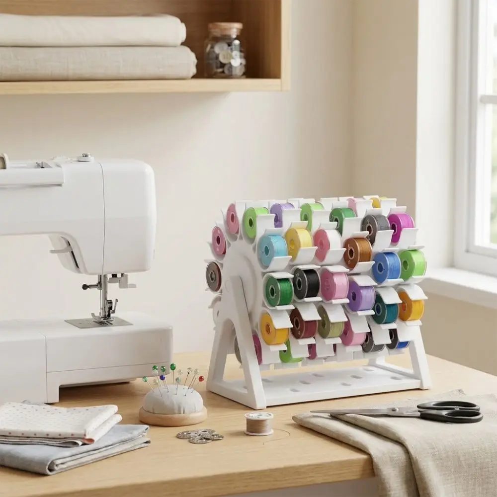 60 Slots Rotating Bobbin Thread Organizer 3D Printed DIY Sewing Windmill Bobbin Storage Rack Non-slip Base Handmade