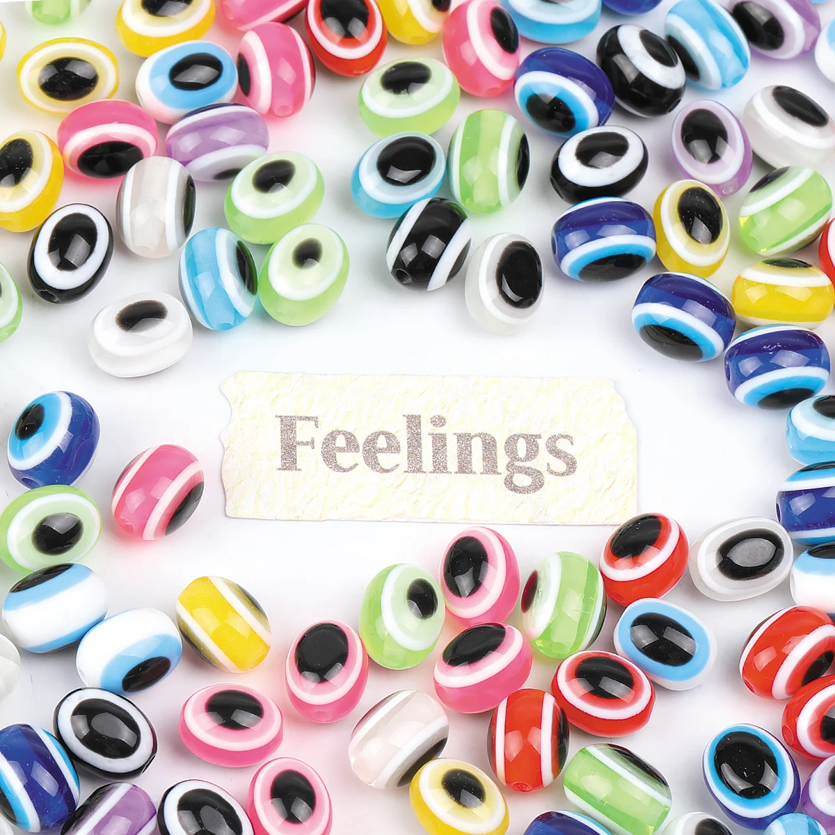 100pcs Random Color 8x10mm Oval Turkish Evil Eye Beads Resin Evil Eye Beads For Jewelry Making Loose Spacer Beads For DIY