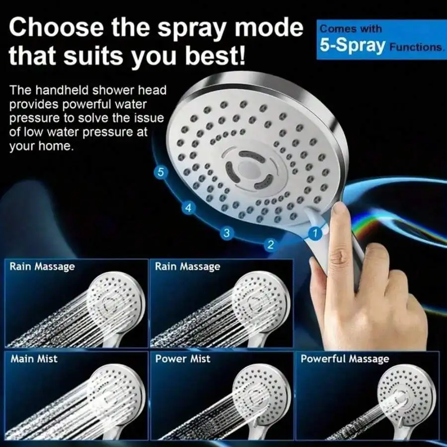 IDKWB Shower Head, 8Inch High Pressure Rainfall Shower Head/Handheld Shower Combo With 11 Inch Extension Arm, 5 Settings Adjusta