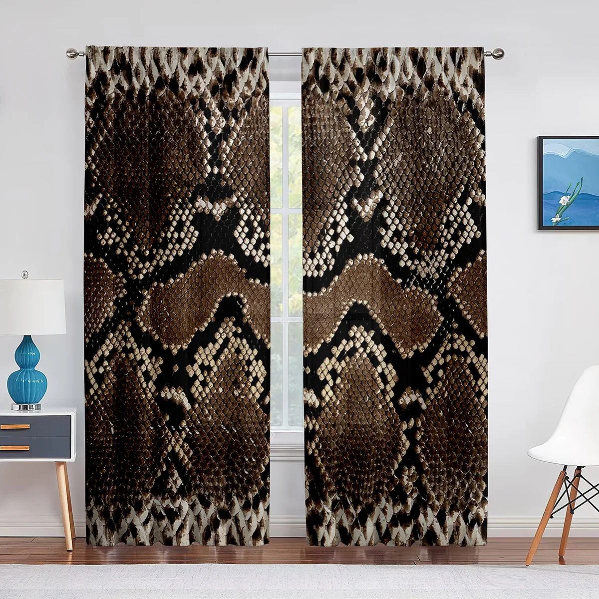 Snake Brown Snakeskin Pattern Sheer Voile Curtain Wild Animal Window Tulle Curtains for Living Room Bedroom Kitchen Decorations