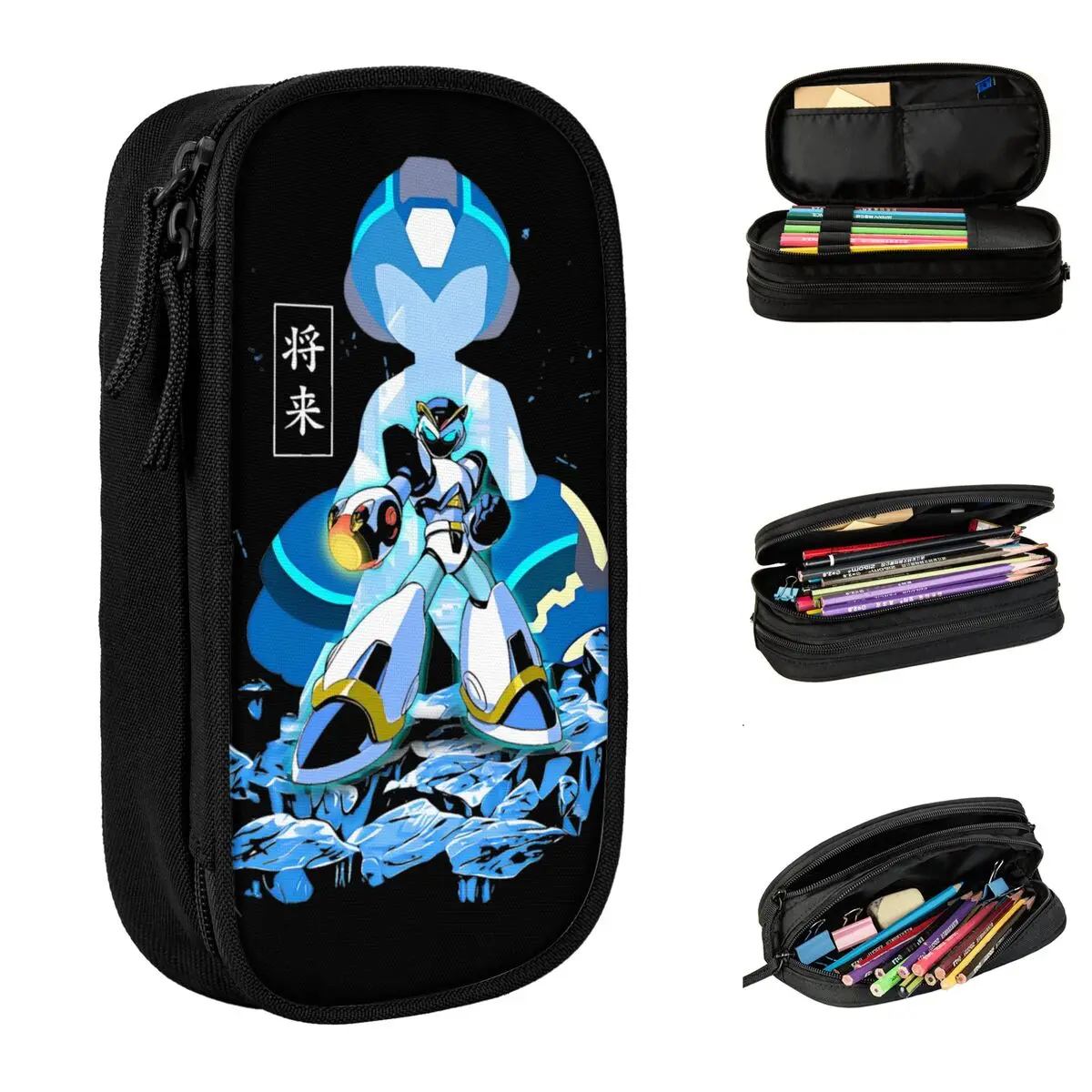 New Megaman X Blue Robot Hero Pencil Case Pencilcases Pen for Student Big Capacity Bags School Supplies Gift Stationery