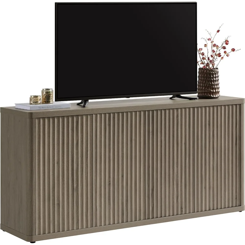 حامل تلفزيون لغرفة المعيشة - مركز ترفيه مع مساحة تخزين للتلفزيون مقاس 65 بوصة، حامل تلفزيون حديث، خزانة وحدة تحكم طويلة مخدد #1