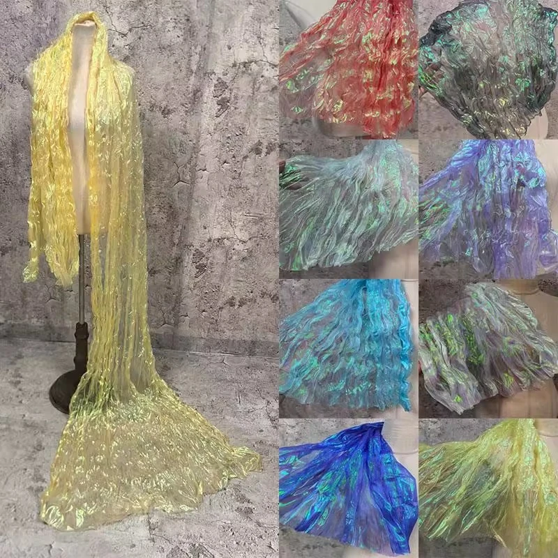 

Designer Organza Fabric Original Wave Style Laser Gradient Irregular Pleated Mesh Wrinkle Cloth for Costume Making